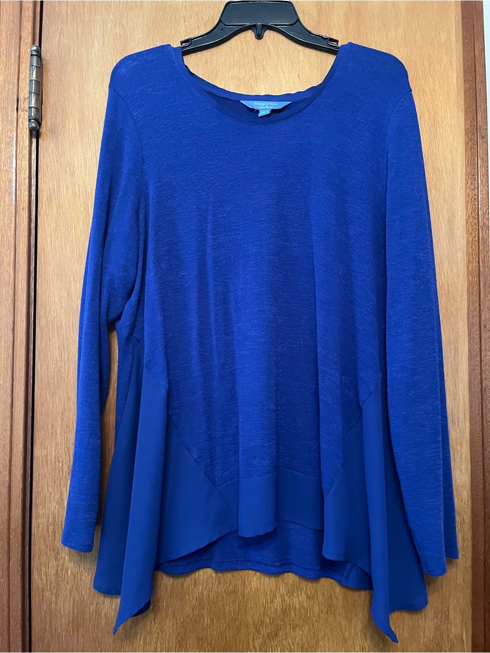 Simply Vera Vera Wang Royal Blue Mixed-Media Long Sleeve Top